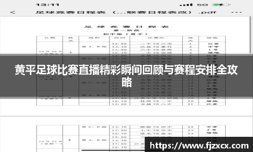 黄平足球比赛直播精彩瞬间回顾与赛程安排全攻略