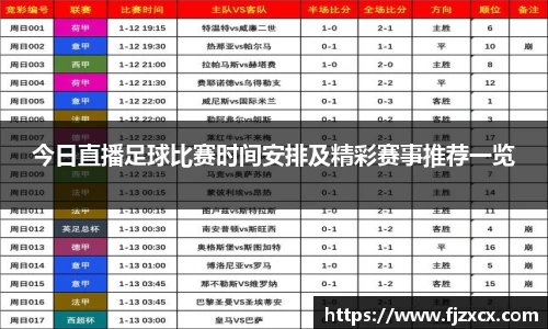 今日直播足球比赛时间安排及精彩赛事推荐一览